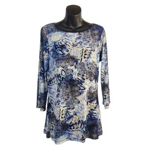 Cable & Gauge Women's Multi Colors Print Mesh 3/4 Sleeves Top Blouse Size M